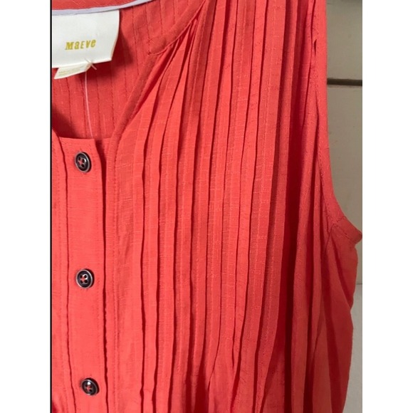 Maeve Anthropologie Orange Pleated Button Front Tank Top Women US 6 - Picture 9 of 11